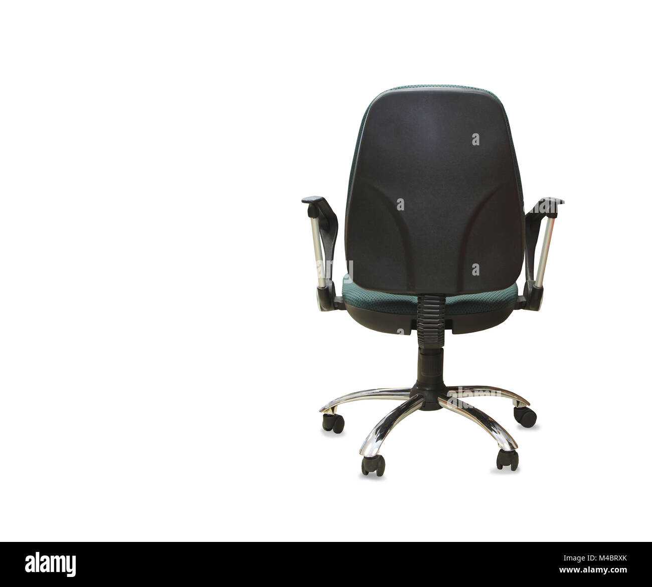 back view of modern office chair from gray cloth. Isolated Stock Photo