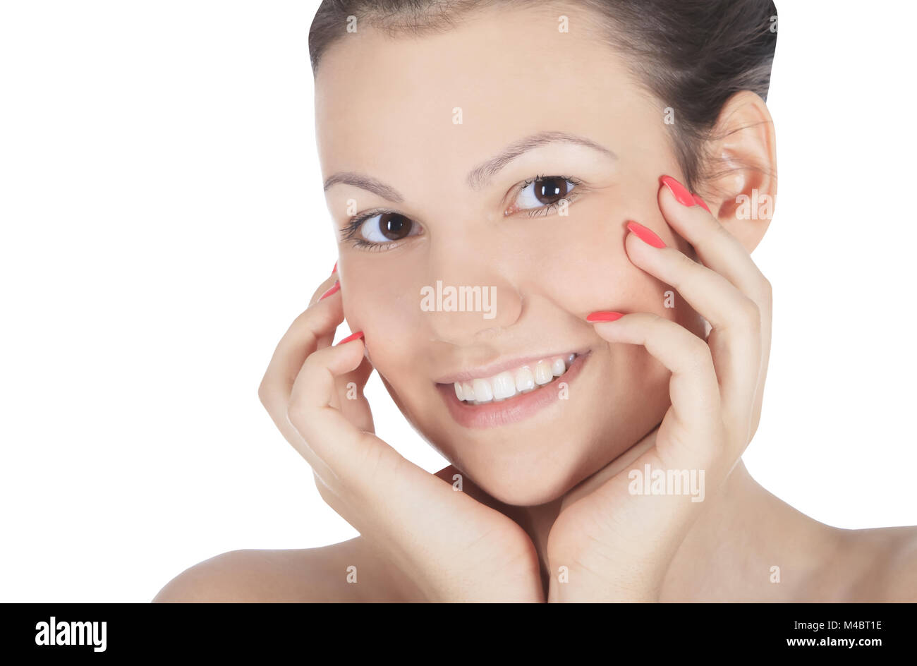 Pretty Girl Touching her Face Stock Photo