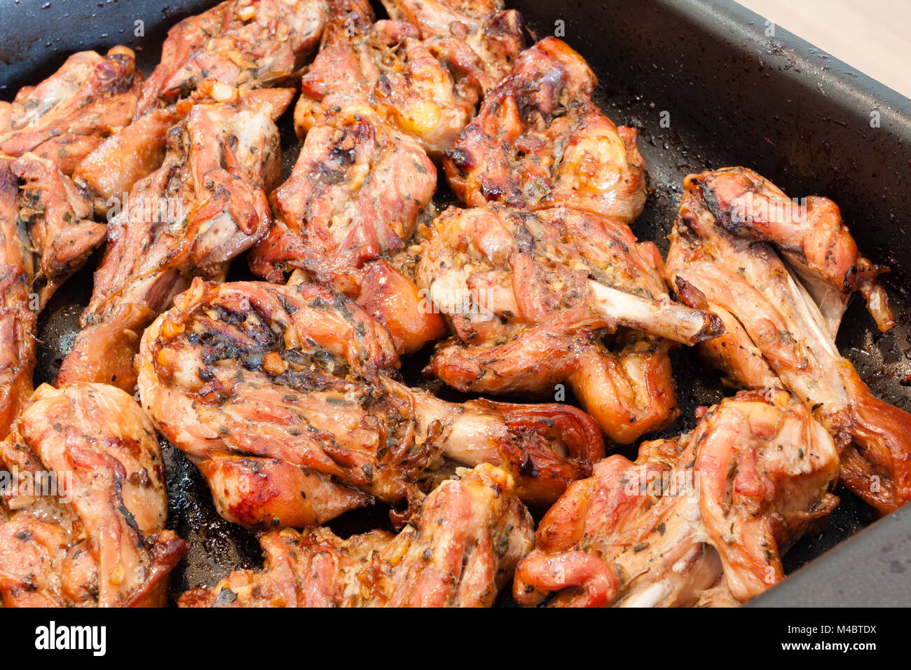 Authentic food prep, juicy roasted chicken drumsticks, homemade, with