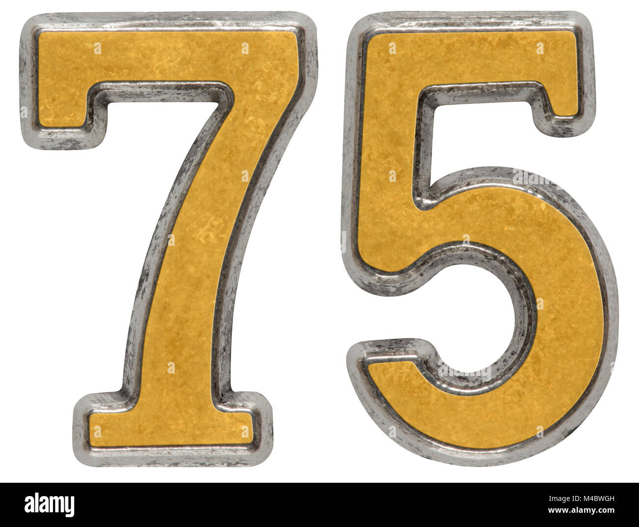 Metal numeral 75, seventy-five, isolated on white background Stock