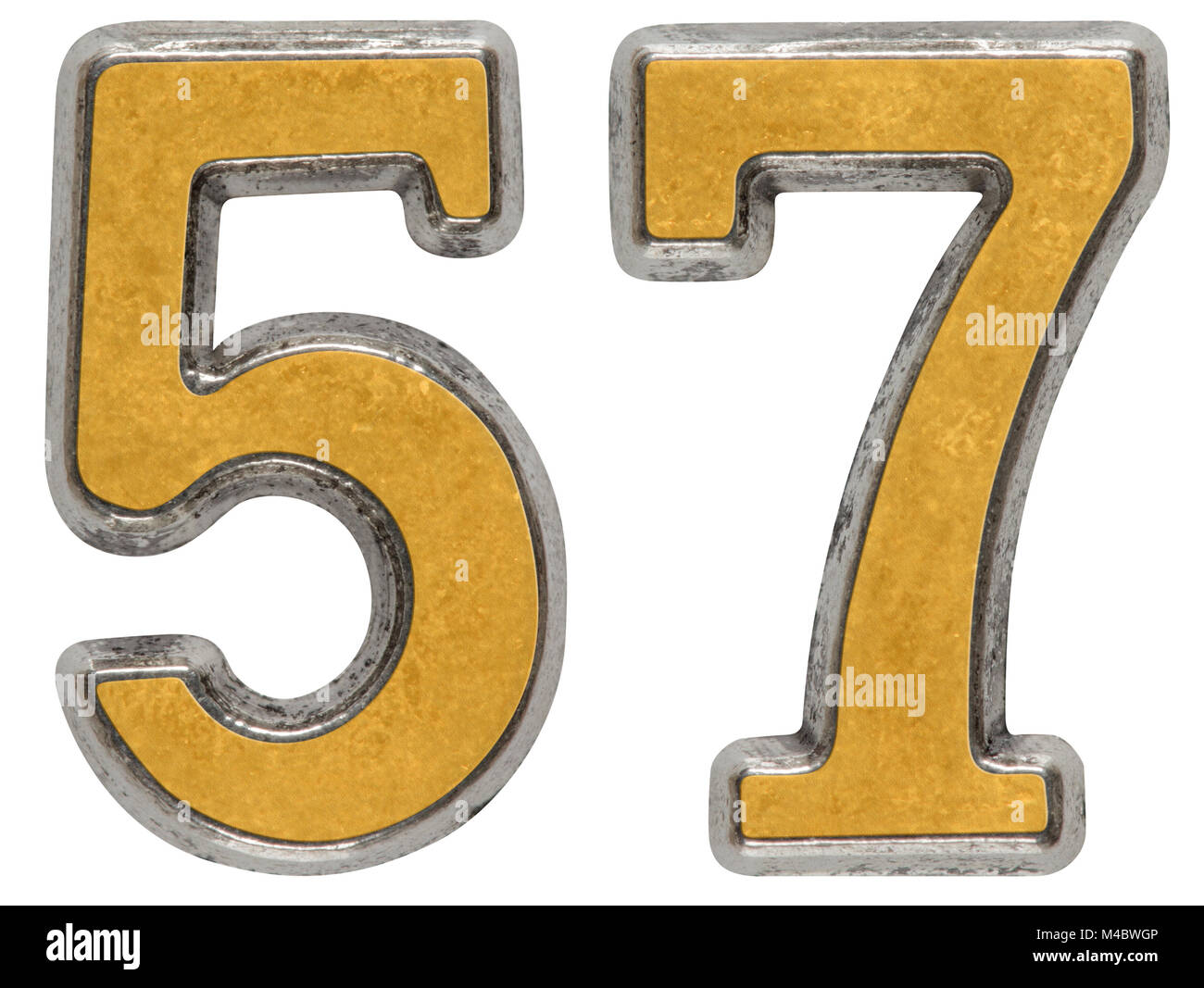 Metal numeral 57, fifty-seven, isolated on white background Stock Photo