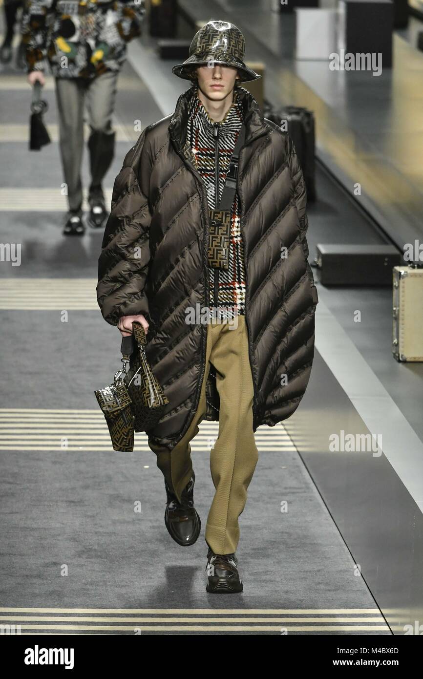 Milan Fashion Week Men's - Fendi - Catwalk Featuring: Model Where: Milan,  Italy When: 15 Jan 2018 Credit: IPA/ **Only available for  publication in UK, USA, Germany, Austria, Switzerland** Stock Photo - Alamy