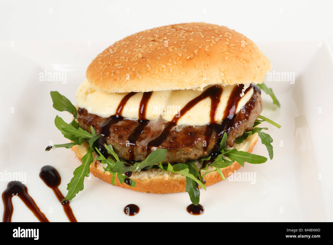 burger with mozzarella and rocket Stock Photo Alamy