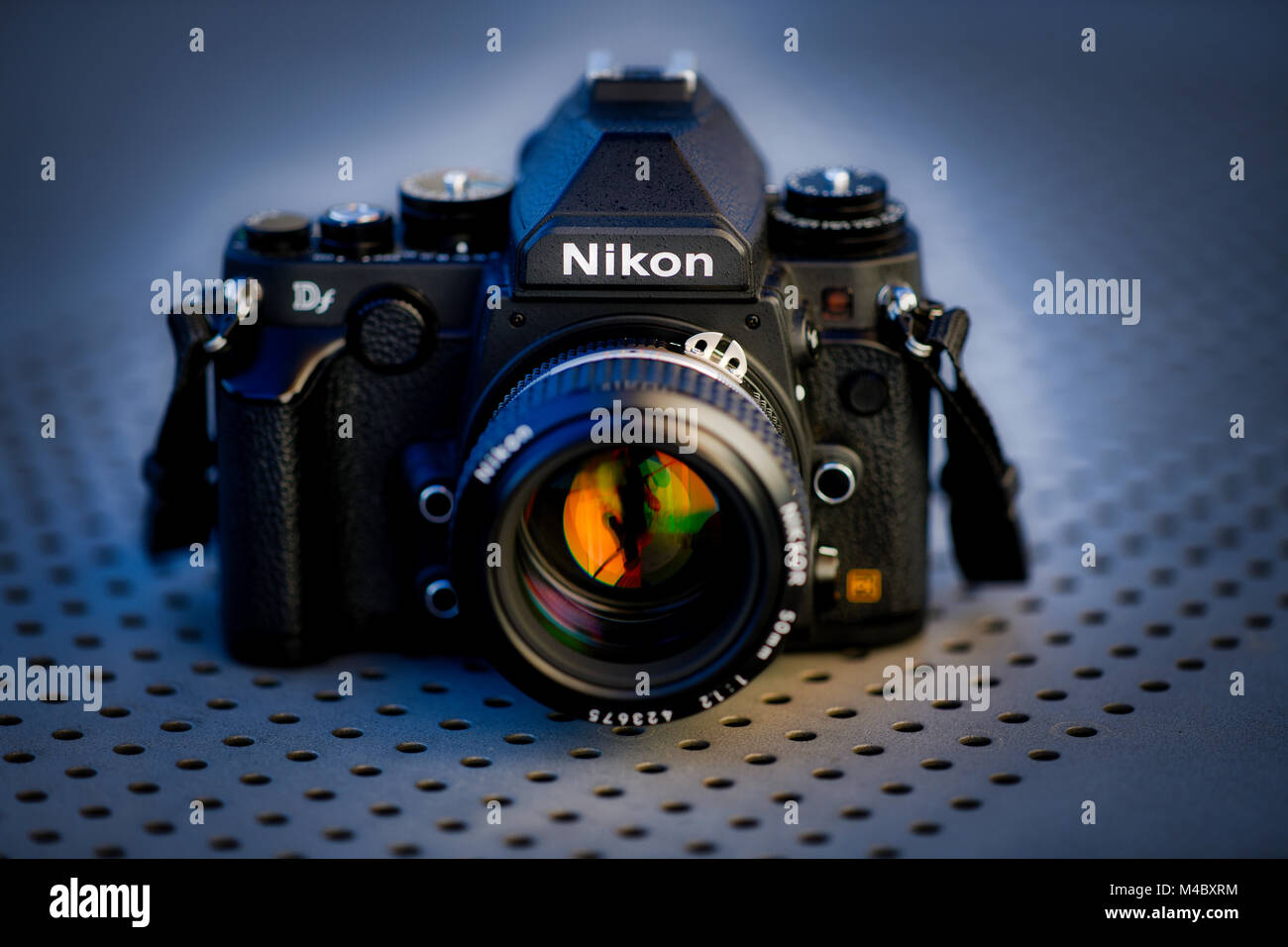 DSLR Nikon Df with Nikkor AI-S 50mm 1.2 in retro style,studio shot Stock Photo