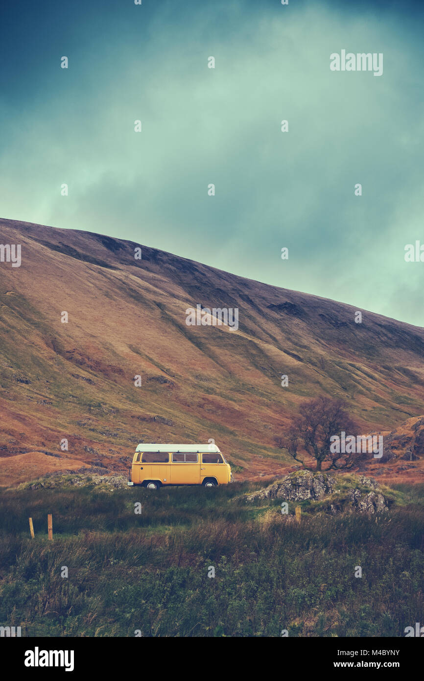 Vintage Camper Van In The WIlderness Stock Photo