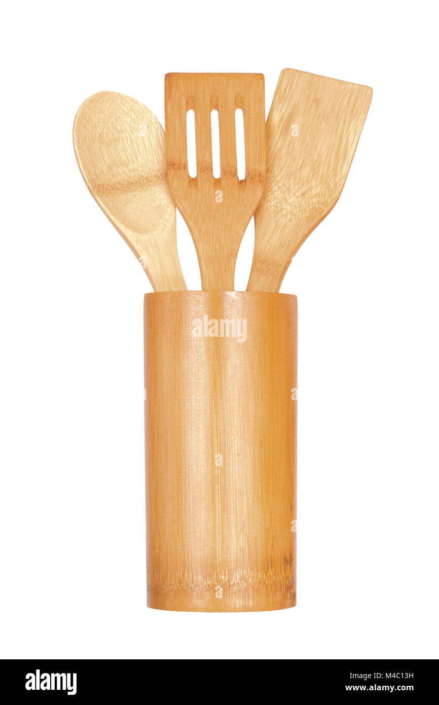 Wooden kitchen utensils isolated on white background Stock Photo - Alamy