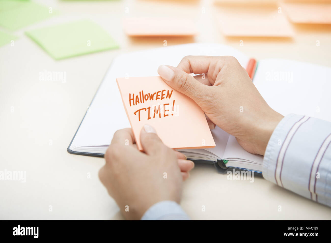 Halloween time text on adhesive note Stock Photo