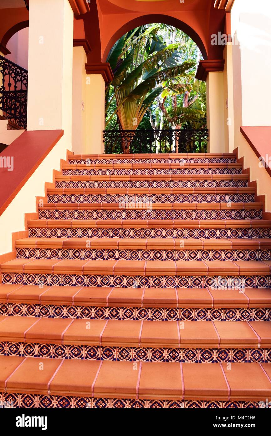 Steps leading up to tropical building Stock Photo