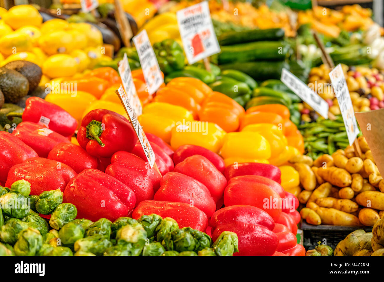 Fresh organic fruits and vegetables at farmers market Stock Photo - Alamy