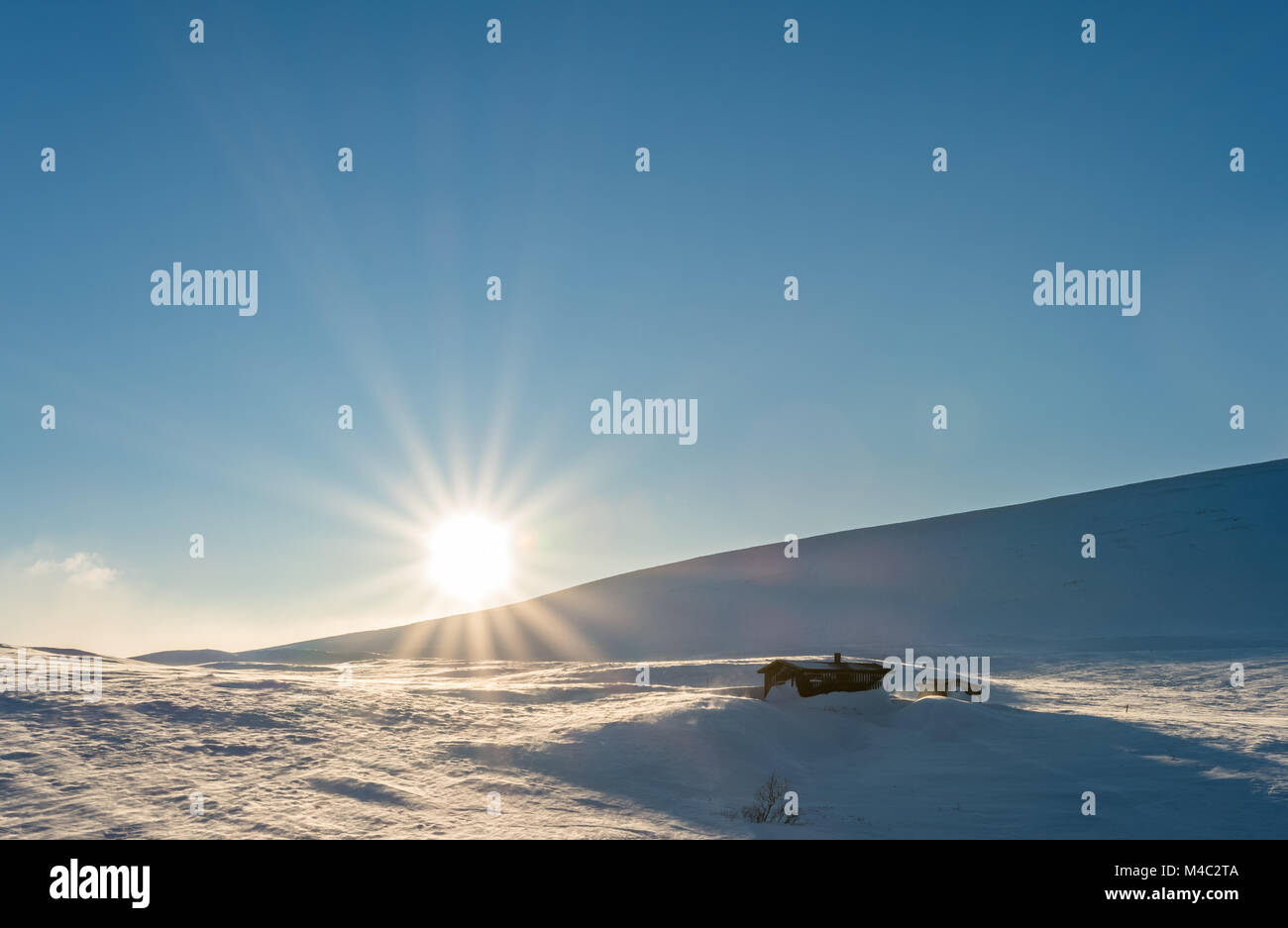 Sunshine at the flat mountain top Finnmarksvidda in Northern Norway