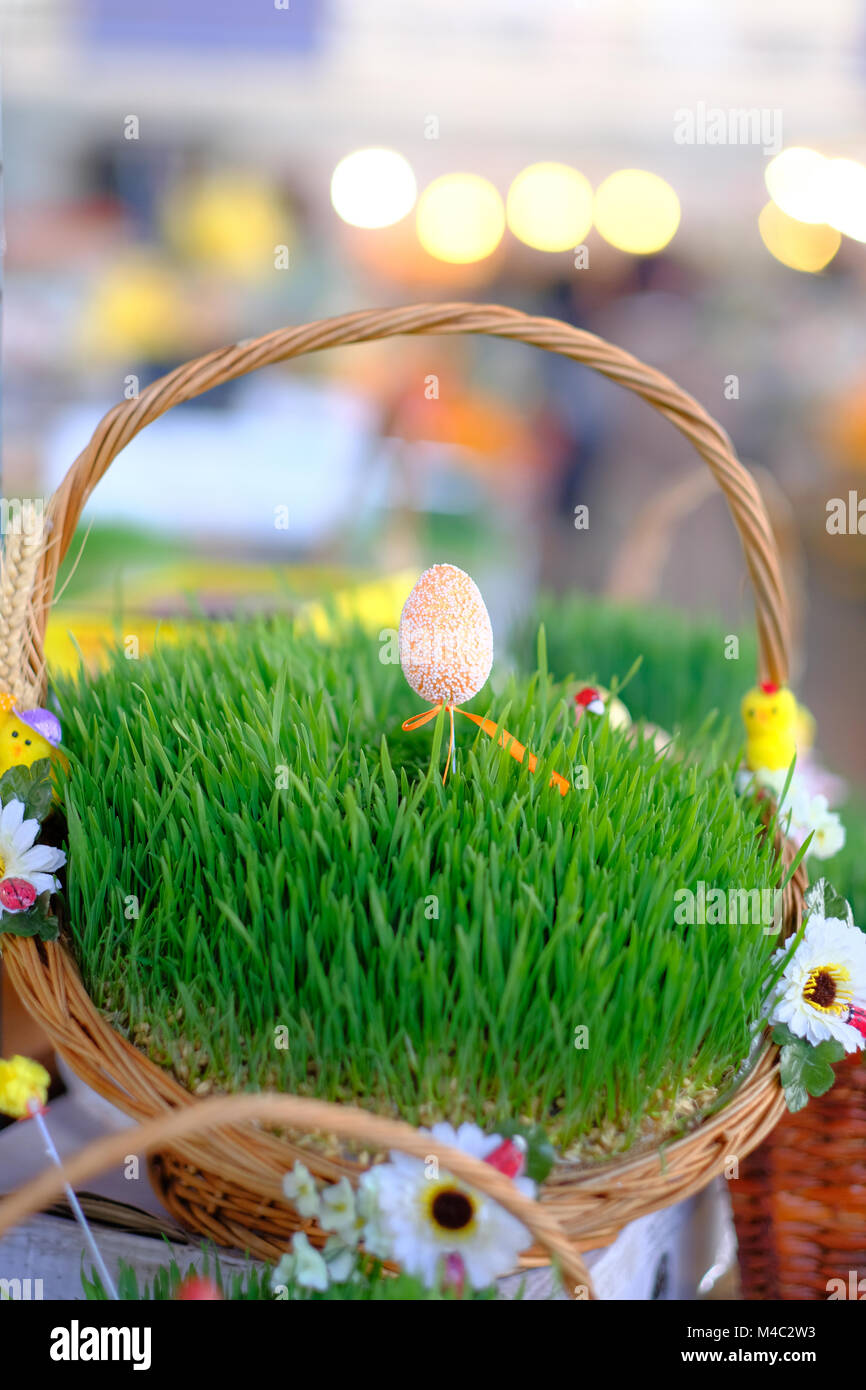 Easter baskets with grass Stock Photo - Alamy