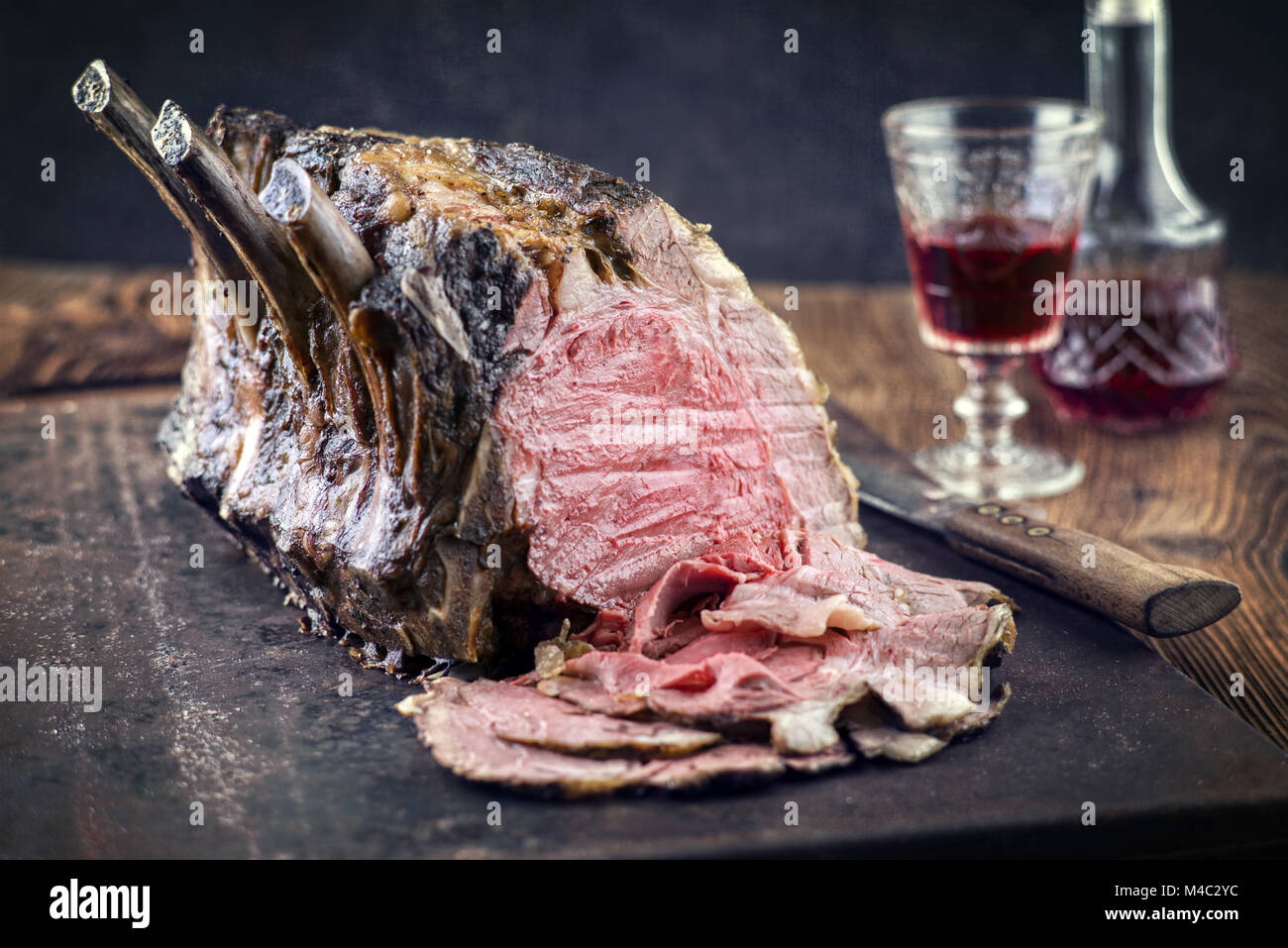 Rib of Beef Cold Cut on old Metal Sheet Stock Photo