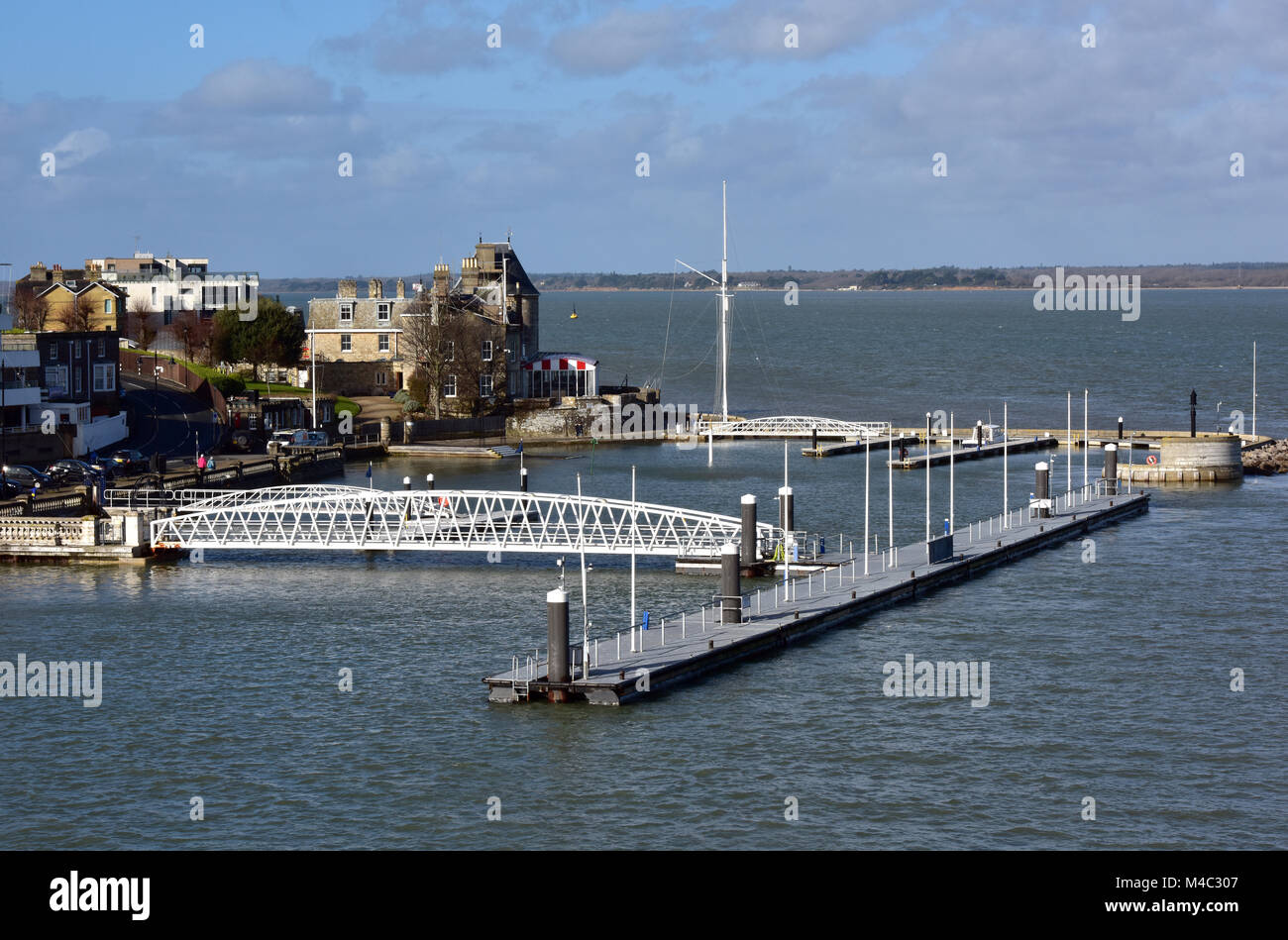 the royal yacht squadron on the seafront or waterfront at cowes on the isle of wight. cowes week and the home of world yachting. sailing clubs regatta Stock Photo