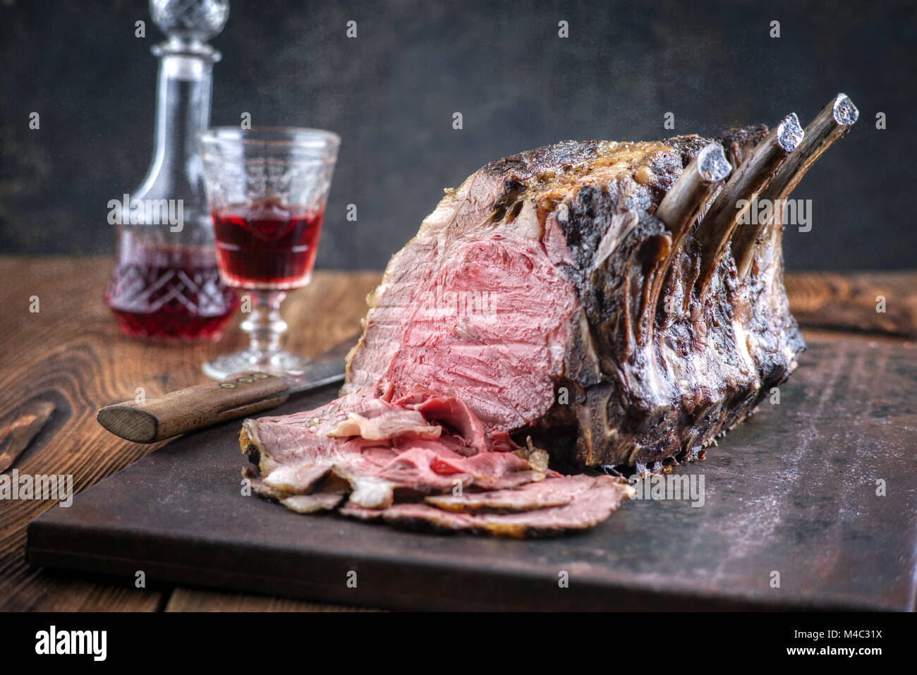 Rib of Beef Cold Cut on old Metal Sheet Stock Photo