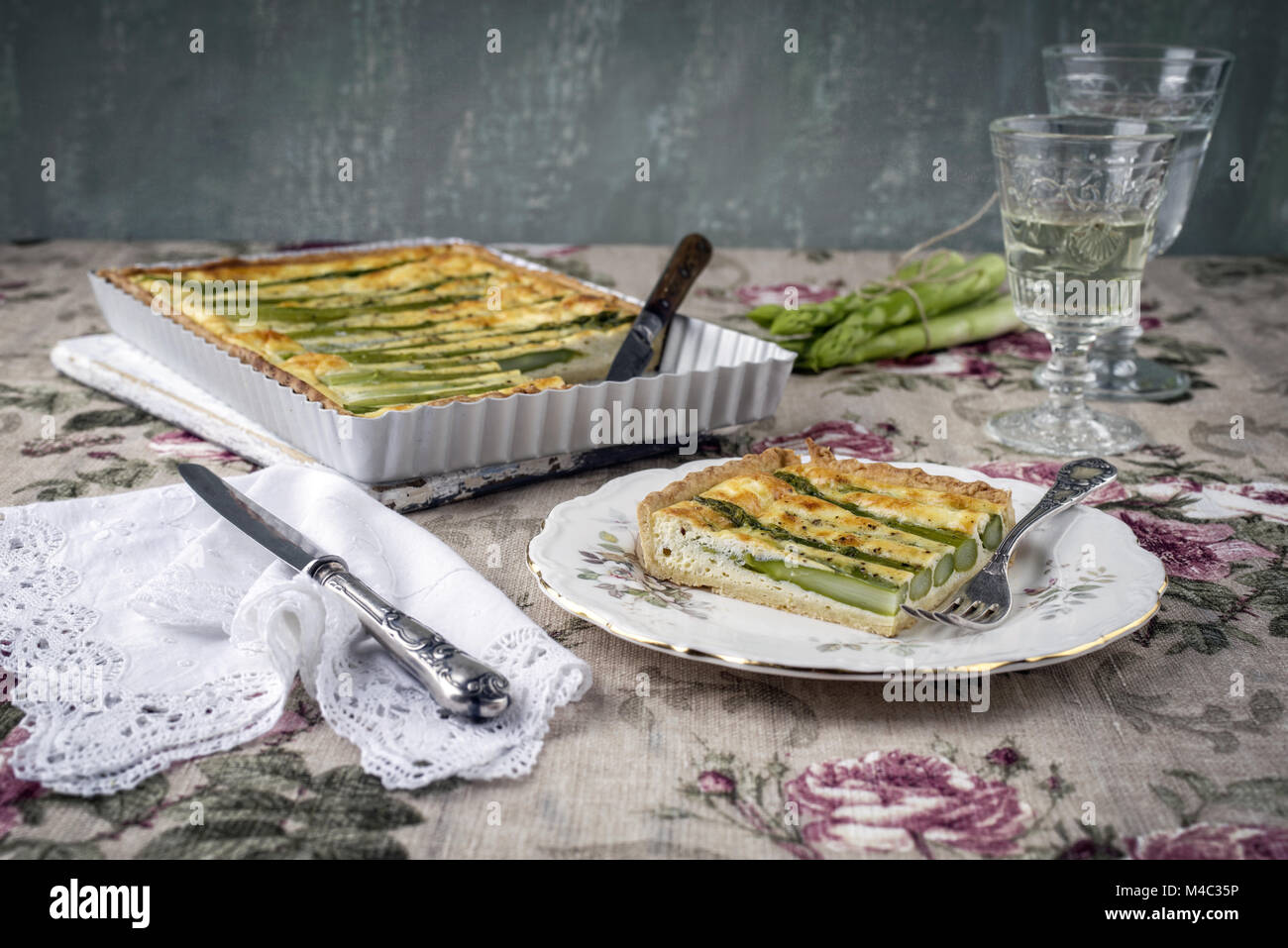 Tart with Green Asparagus Stock Photo