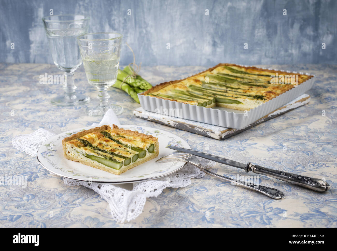 Tart with Green Asparagus Stock Photo