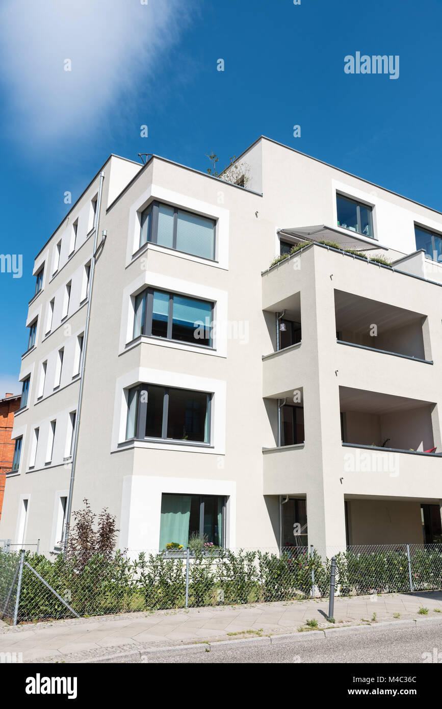 New white multi-family house seen in Berlin, Germany Stock Photo