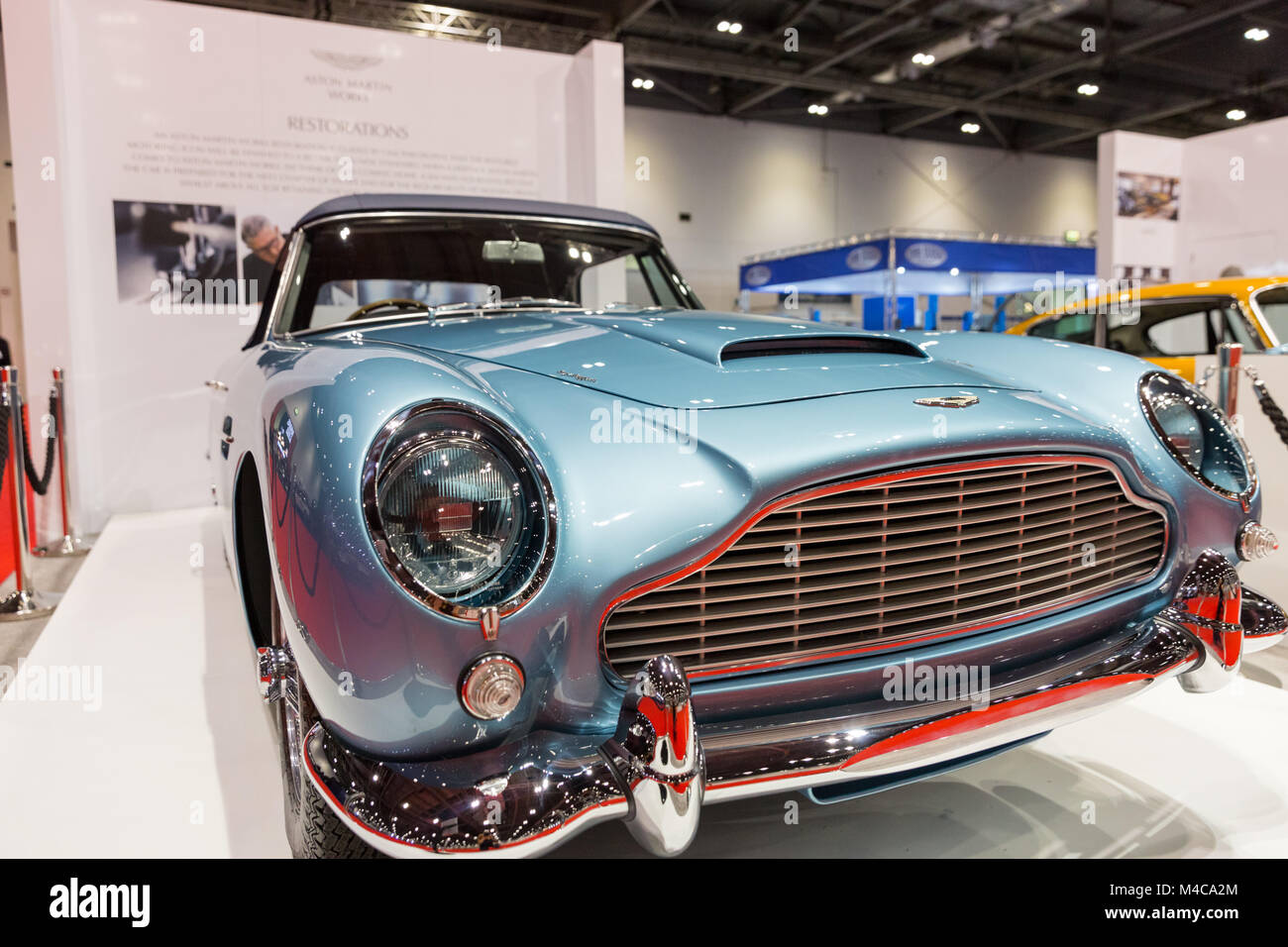 ExCel, London, 15th Feb 2018. An Aston Martin DB5 Convertible at the show.The London Classic Car Show opens to celebrate the world's greatest classic cars, starring 700 of the finest cars, as well as Grand Avenue featuring cars parading down its track. Credit: Imageplotter News and Sports/Alamy Live News Stock Photo