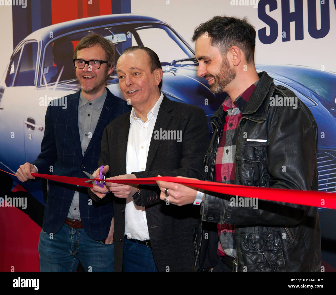 Quentin Willson, Jonny Smith and Alex Riley officially opening The London Classic Car Show  on February 15th 2018 Stock Photo