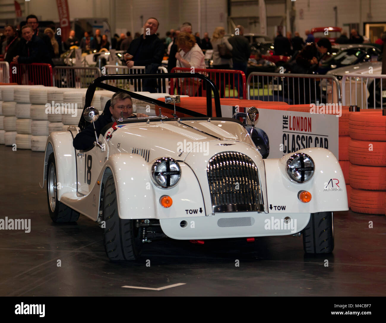 Morgan 4+ launch on The Grand Avenue at the 2018, London Classic Car Show Stock Photo