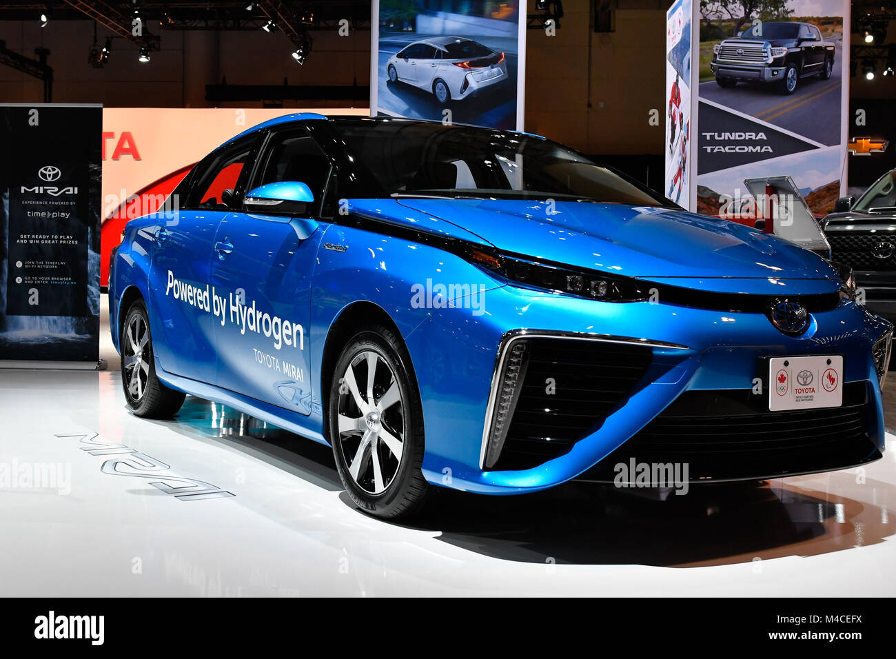 Toronto, Canada. February 15, 2018. Toyota's hydrogen vehicle MIRAI on display at the 2018 Canadian International Autoshow media preview day at the Metro Toronto Convention Centre.   Dominic Chan/EXimages Stock Photo