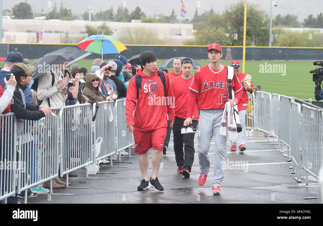 Tempe, Arizona, USA. 14th Feb, 2018. (RL) Shohei Ohtani (Angels