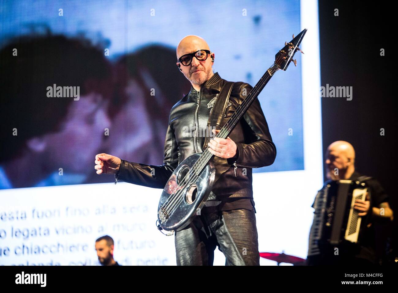 Assago Milan 15th february 2018 Saturnino Celani playing bass during a concert of Lorenzo Jovanotti Cherubini live at Mediolanum Forum © Roberto Finizio / Alamy Live News Stock Photo