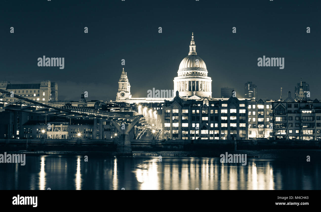St Paul's Cathedral and Thames London at night. Stock Photo