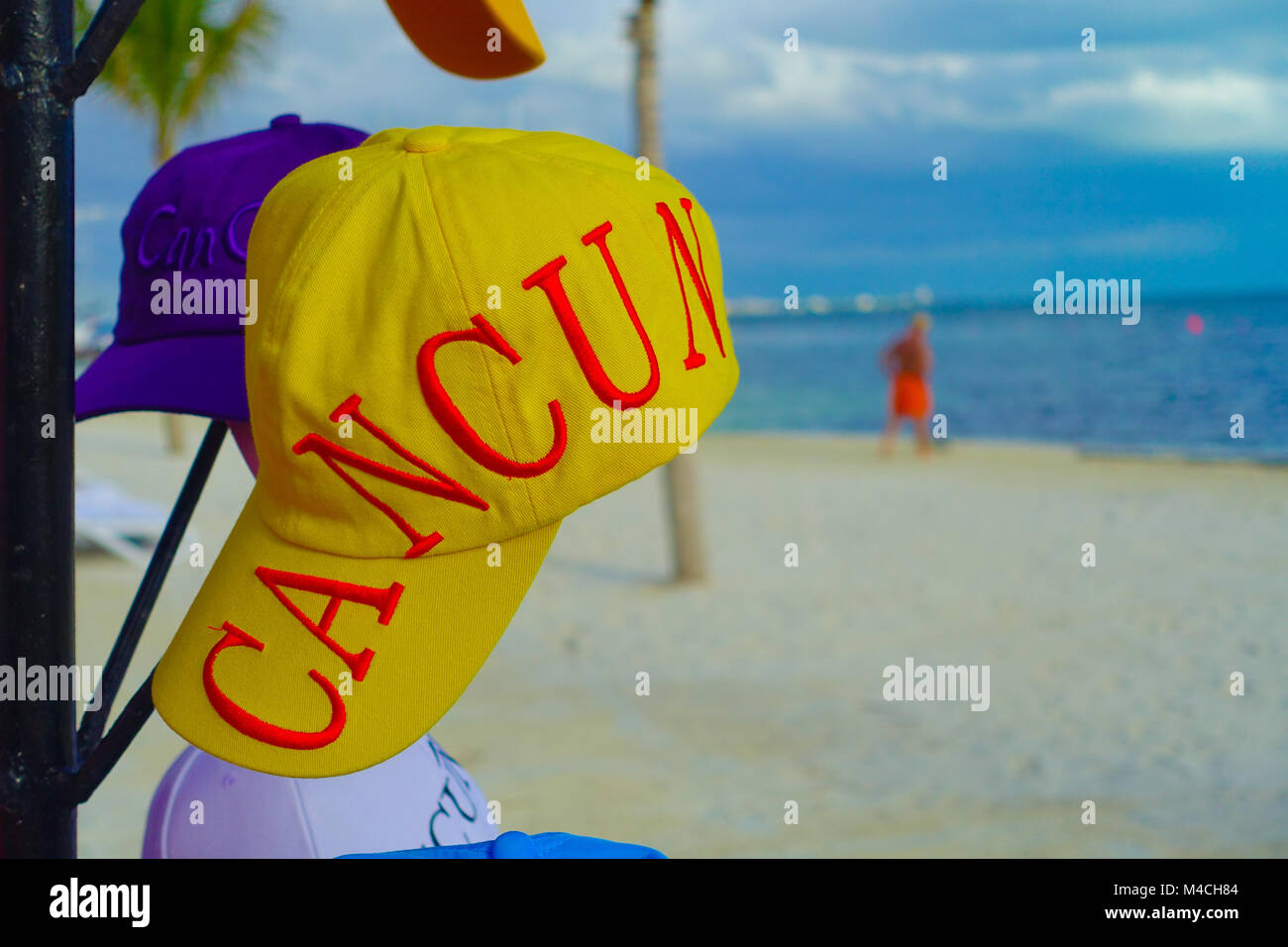 CANCUN, MEXICO JANUARY 10, 2018 Close up of a yellow sport hat with