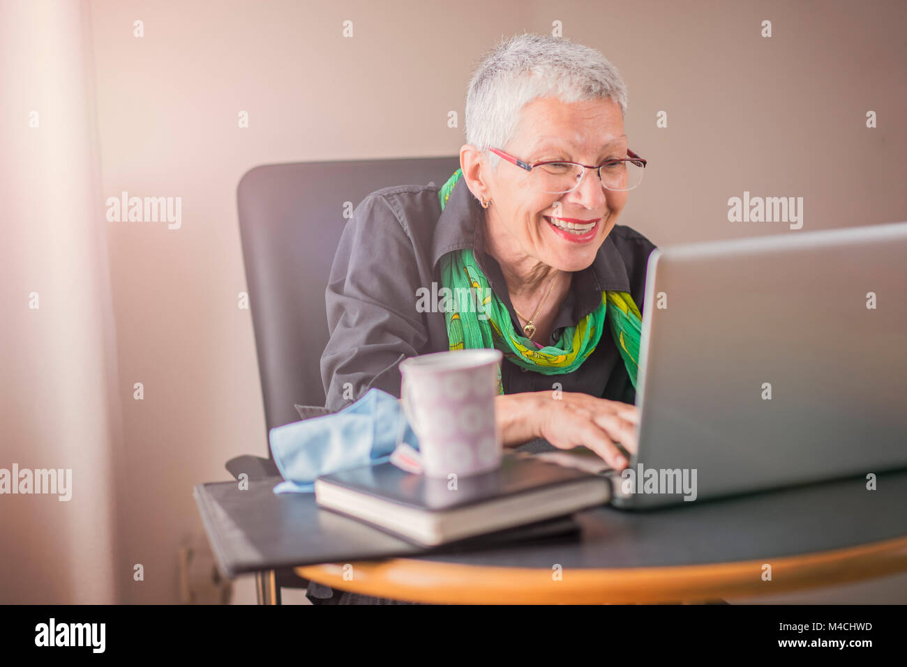 Senior woman browsing internet Stock Photo