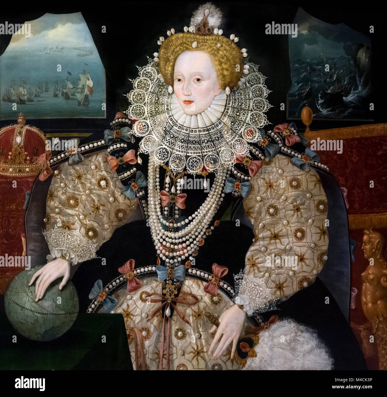 Elizabeth I, the 'Armada Portrait'. Portrait of Queen Elizabeth I by an unknown artist of the English school, oil on panel, c.1588 Stock Photo