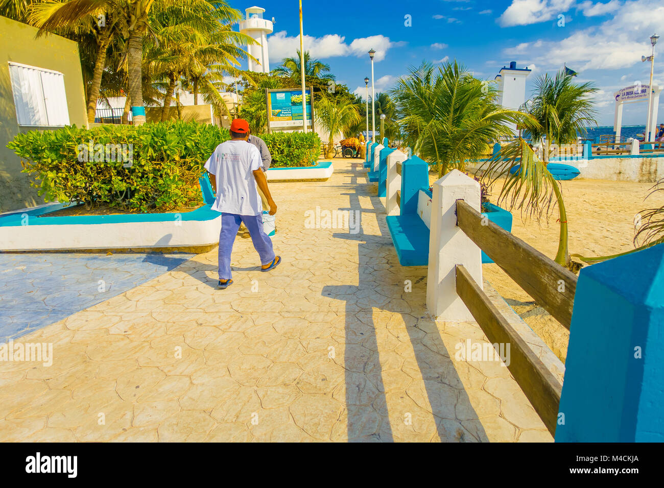 Puerto Morelos, Mexico January 10, 2018 Unidentified people walking