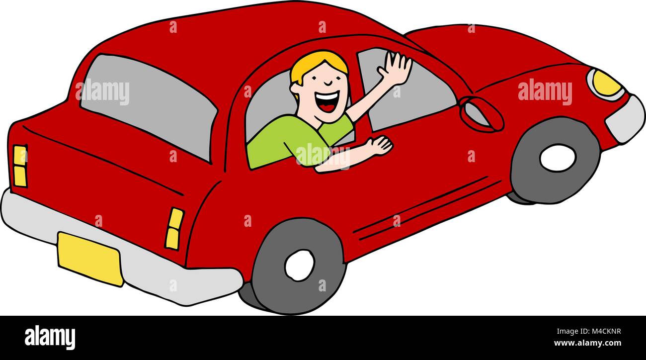 An image of a passenger waving goodbye from a car. Stock Vector