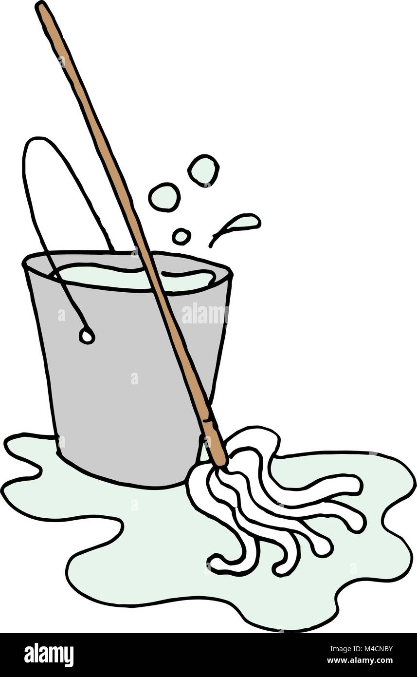 An image of a Mop and bucket of soapy water Stock Vector Image & Art