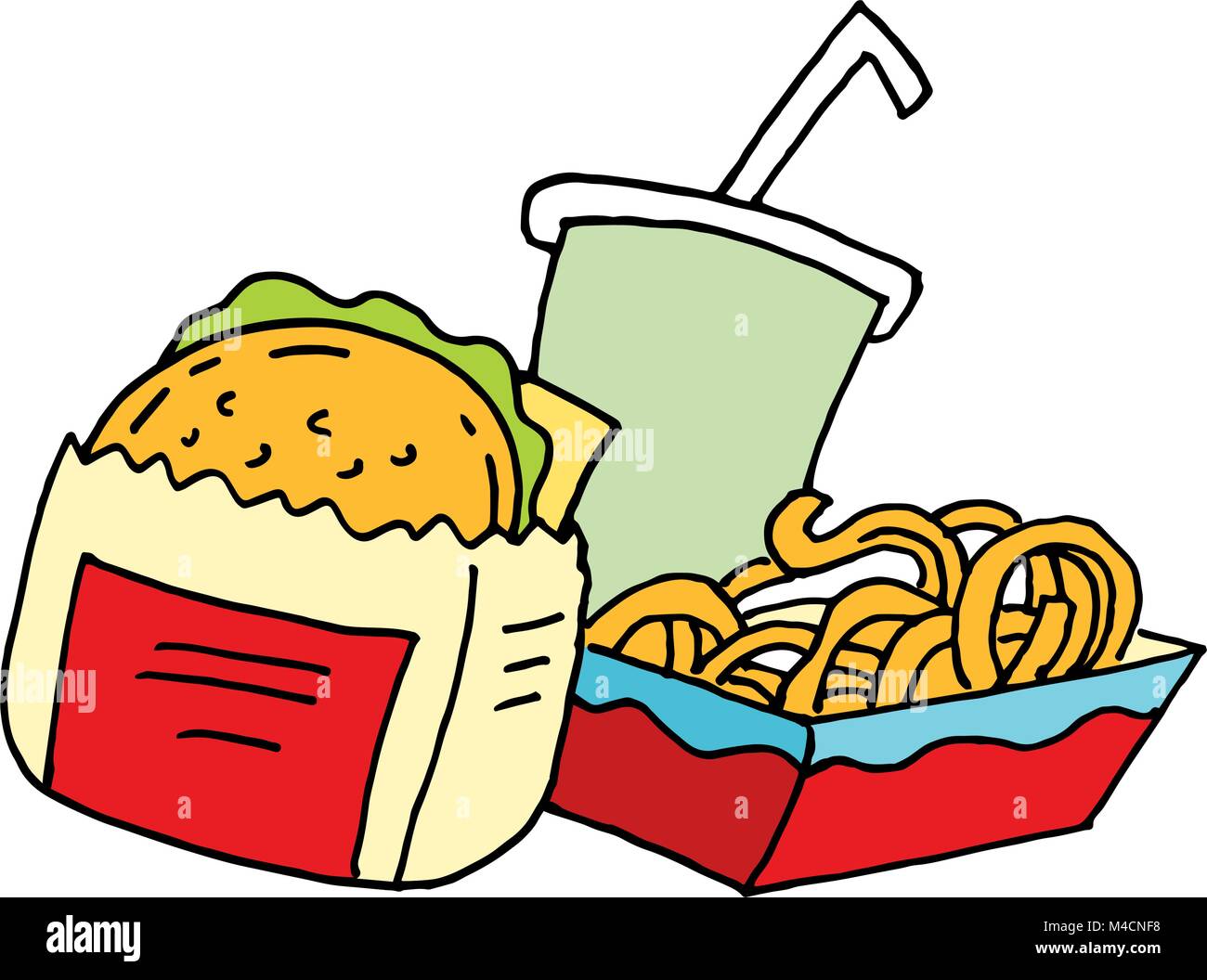 An image of a Hamburger curly fries and soda Stock Vector Image & Art ...