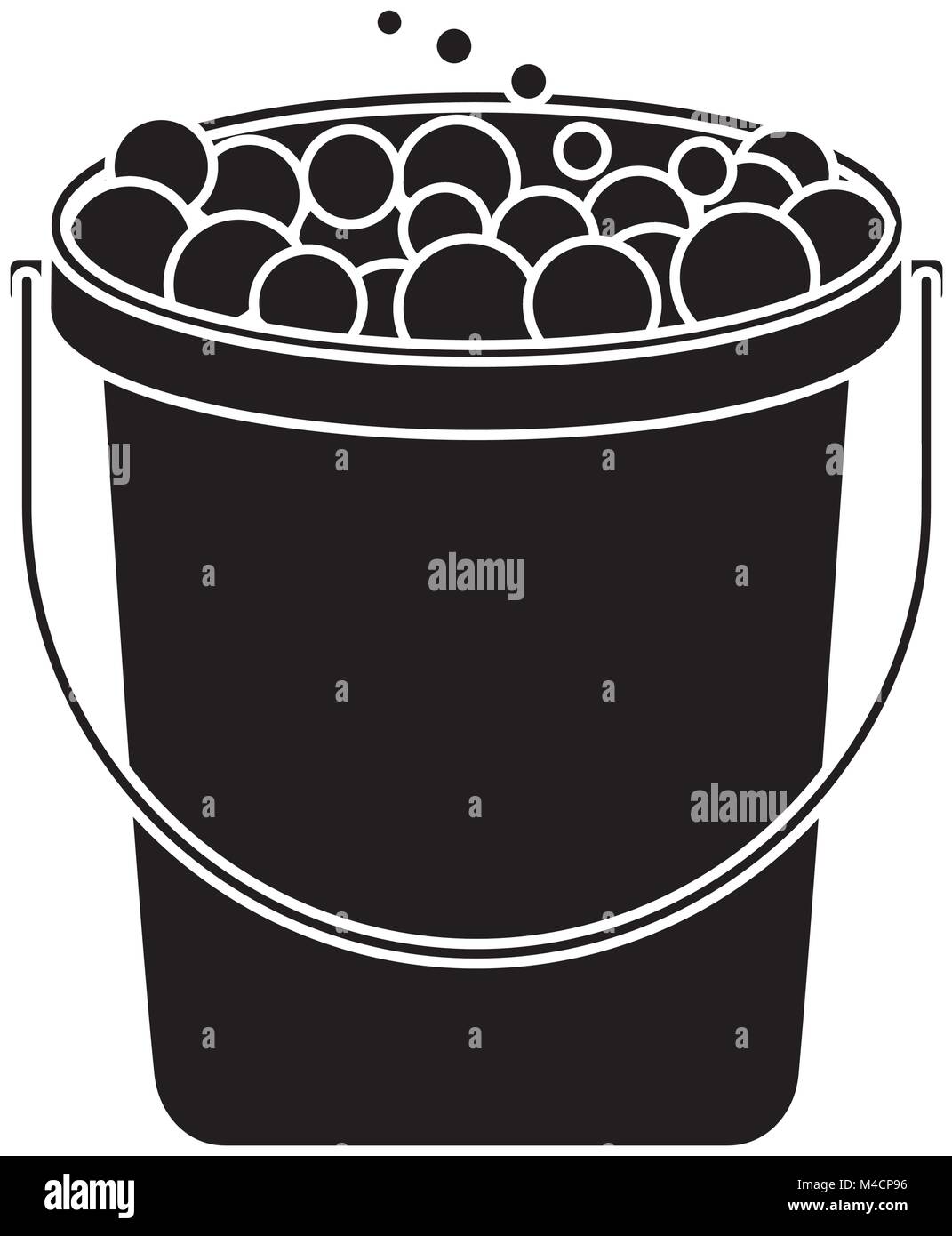 bucket with soap bubbles cleaning house vector illustration black and