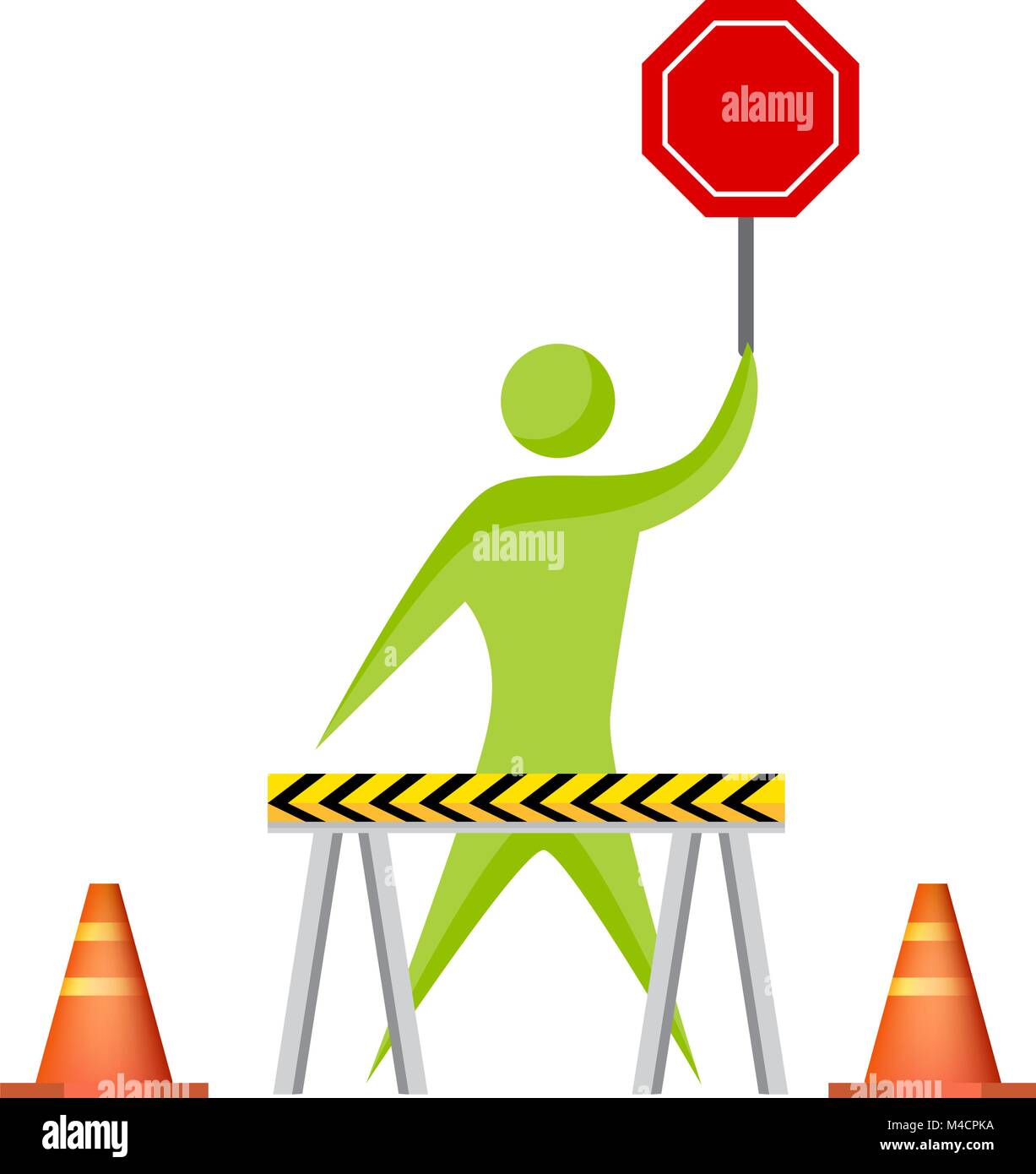 An image of an abstract construction worker holding a stop sign. Stock Vector