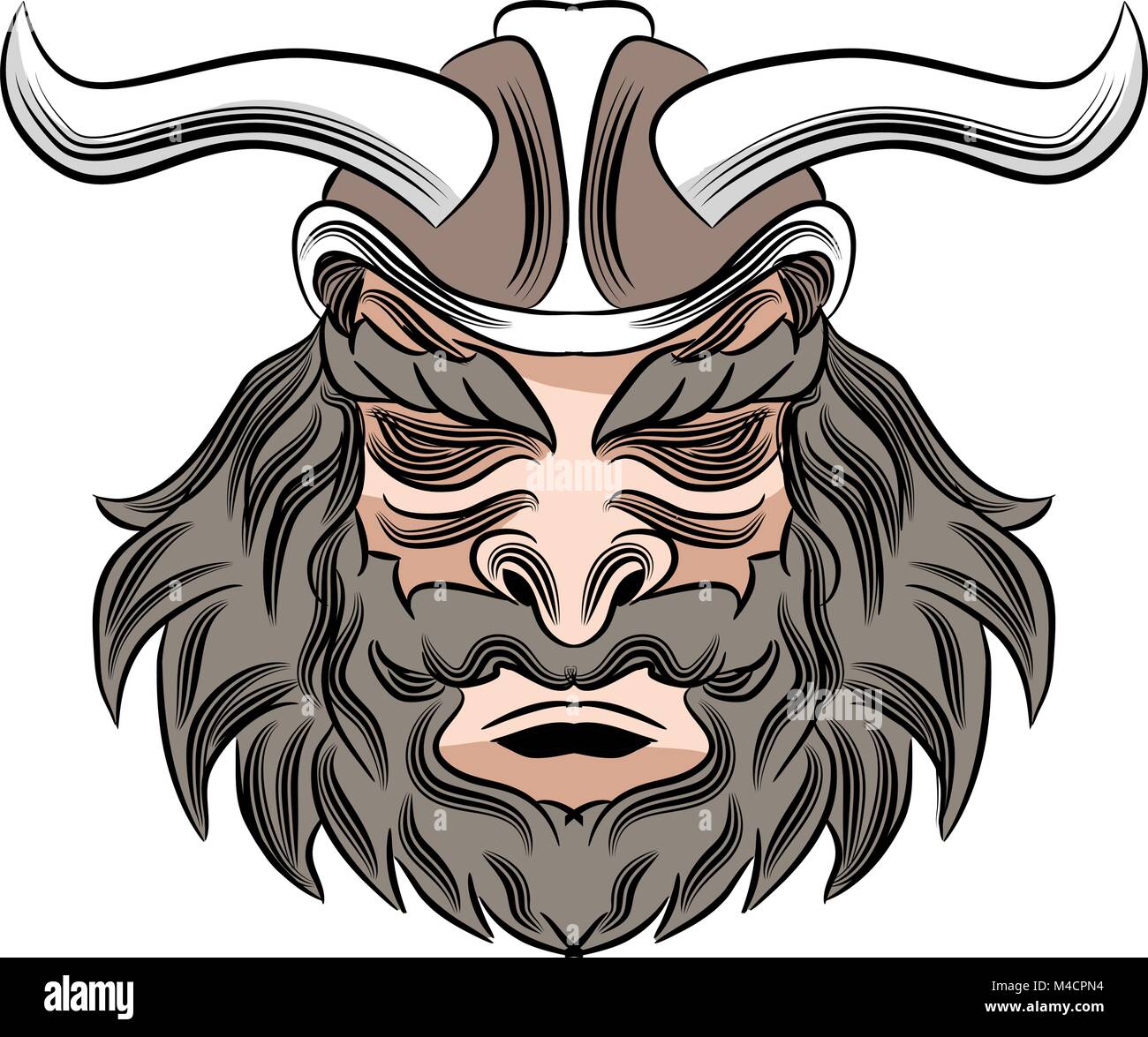 An image of the face of a cartoon Viking warrior male with helmet. Stock Vector