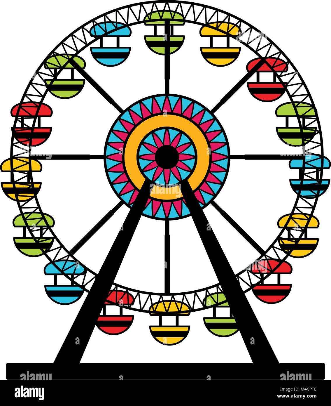 An image of a colorful ferris wheel amusement park ride. Stock Vector