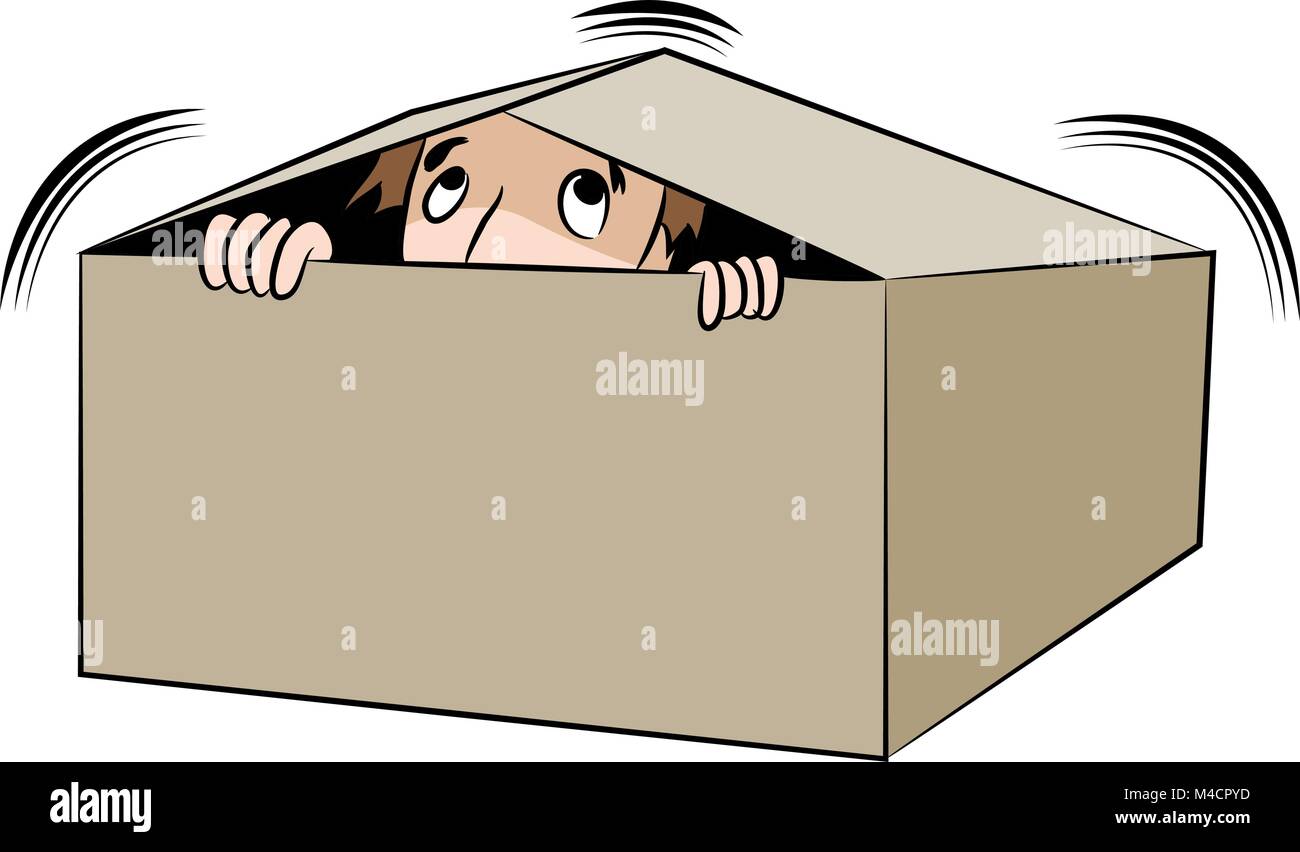 An image of a cartoon man hiding in a box. Stock Vector