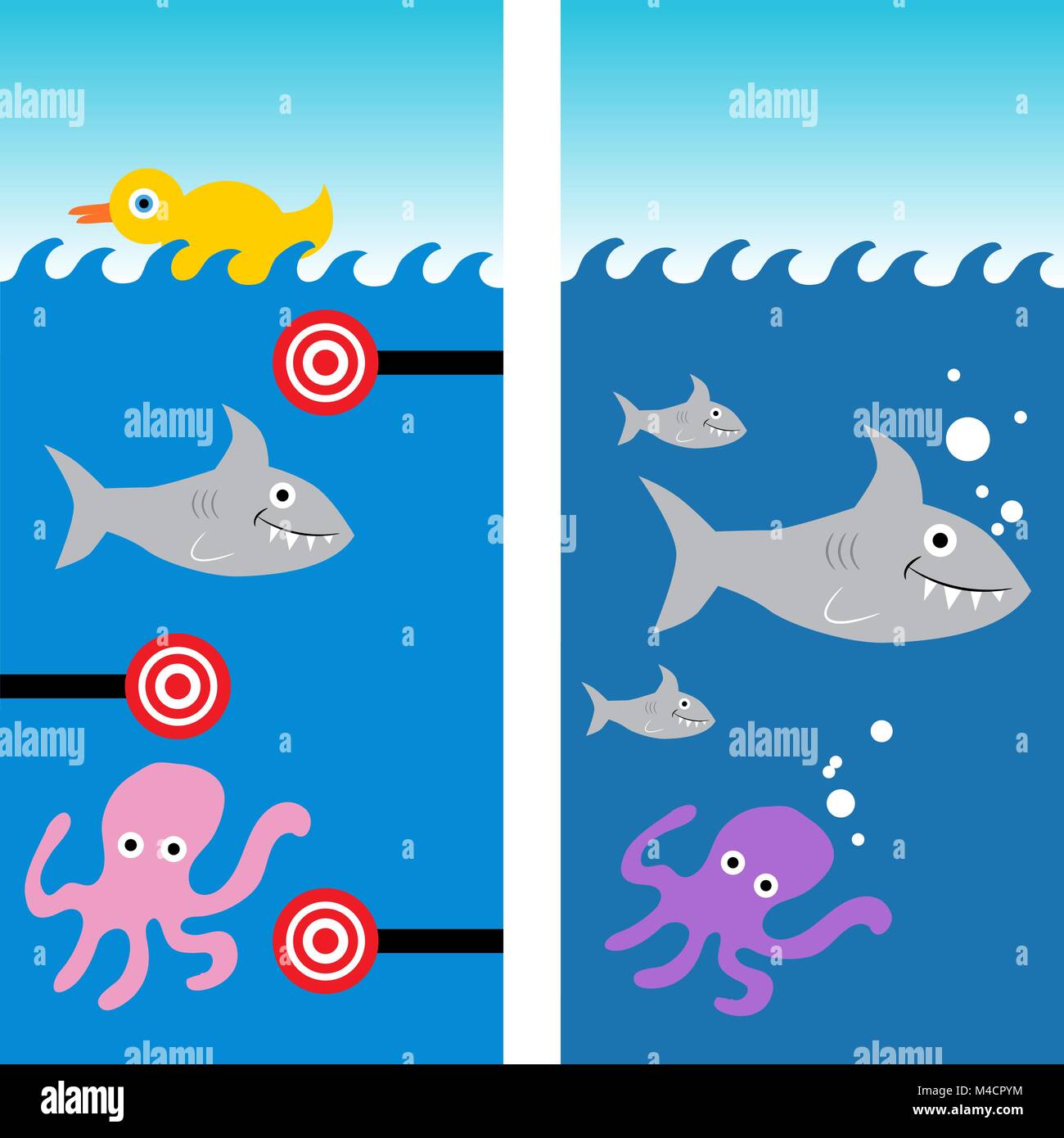An image of a marine life shooting gallery background. Stock Vector