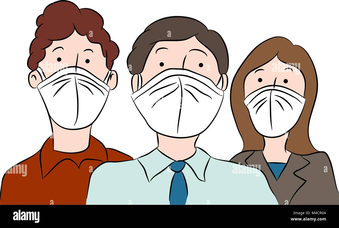 An image of cartoon people wearing masks to protect themselves from