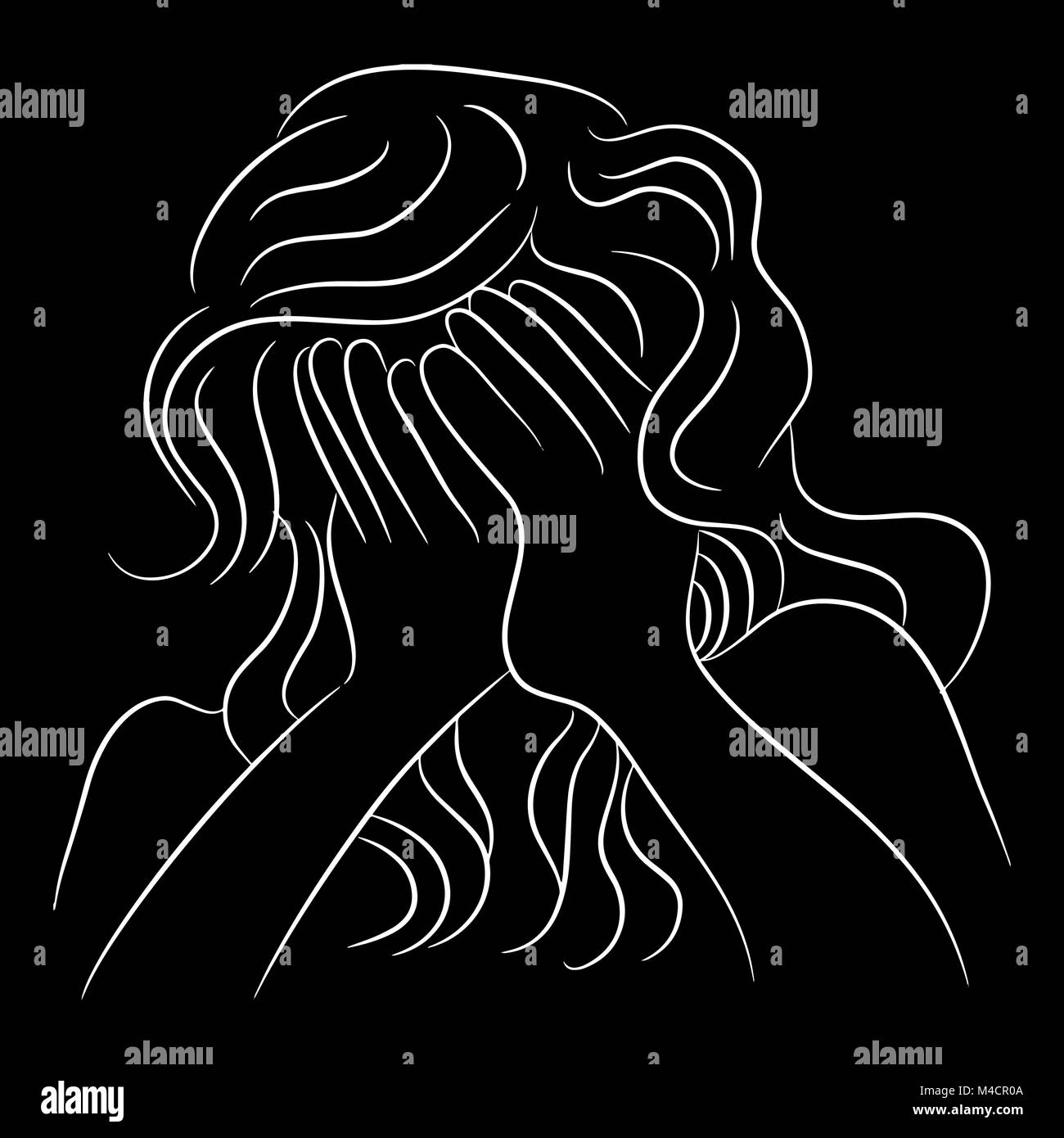 An image of a depressed woman. Stock Vector