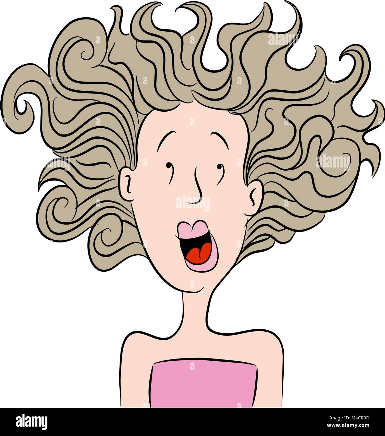 An image of a cartoon scared girl with hair standing up on end. Stock Vector