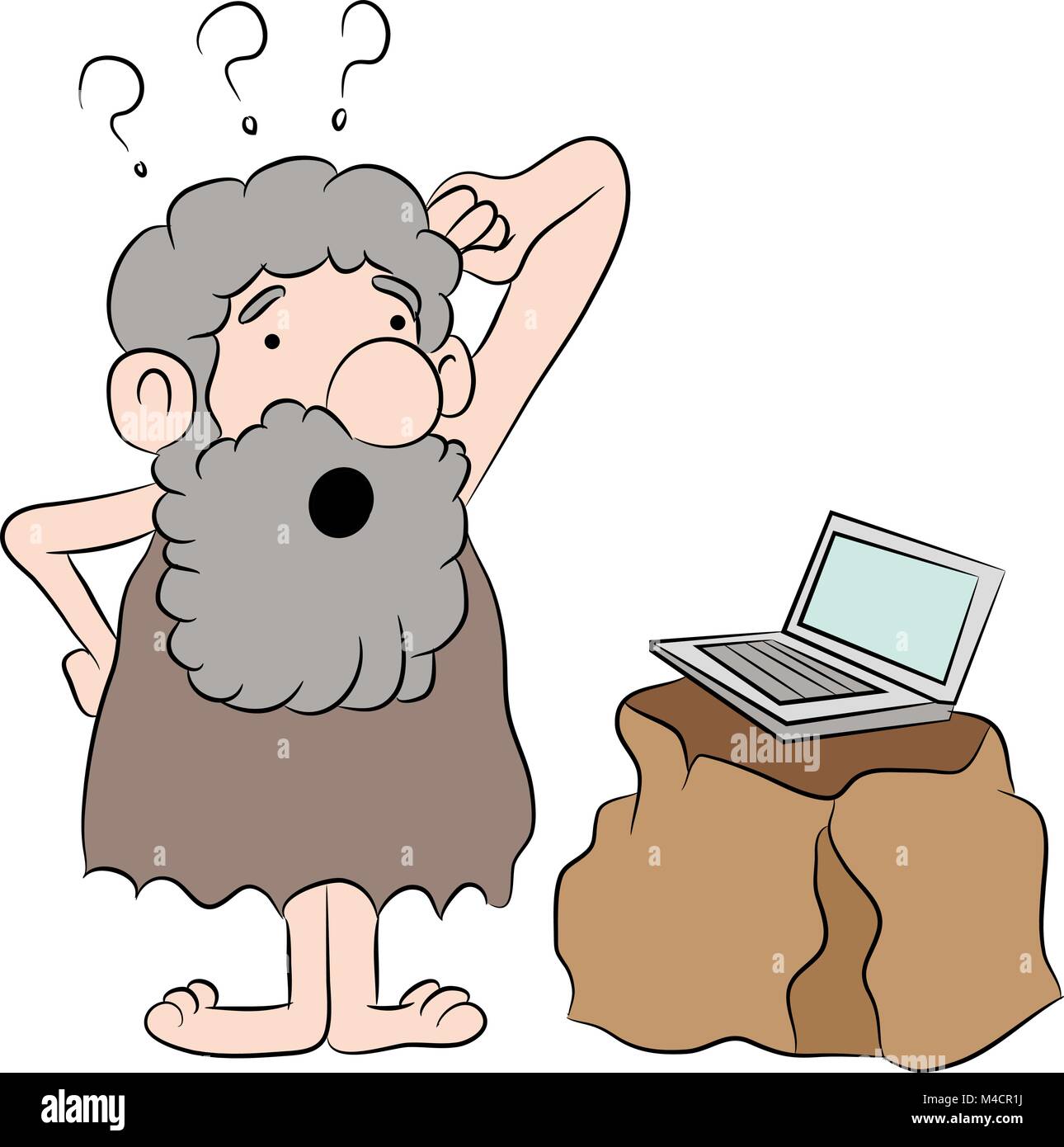 An image of a cartoon representing someone seeing a computer for the first time. Stock Vector