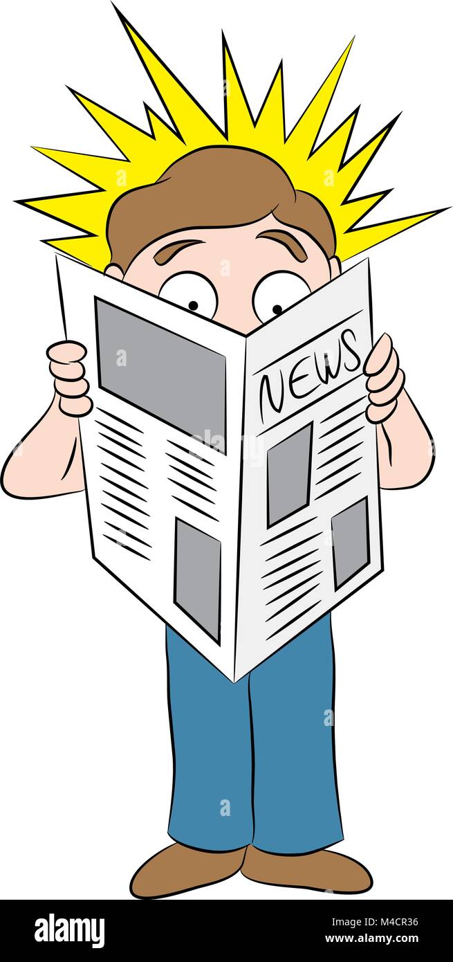 An image of a cartoon man reading a shocking headline in a newspaper. Stock Vector