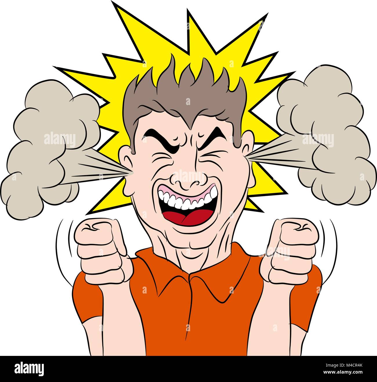 An image of a cartoon of a man who is fuming mad. Stock Vector
