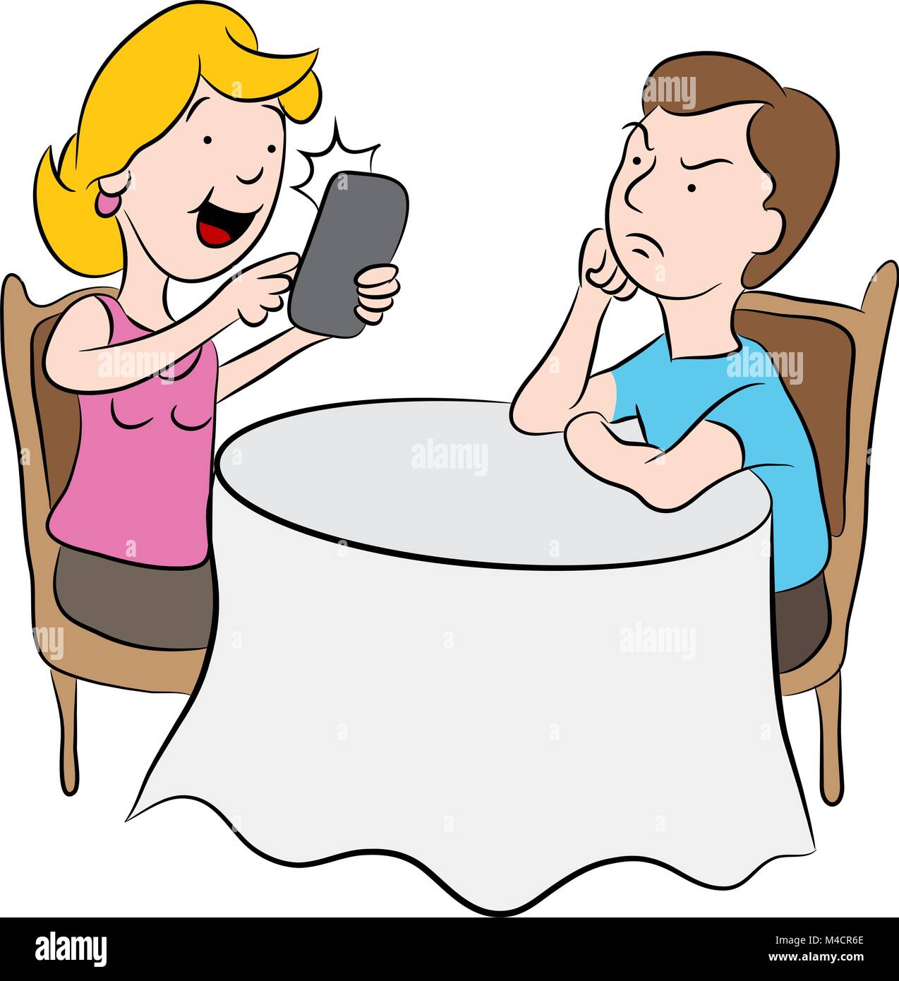 An cartoon image of a girl who is being rude to her date by being obsessed  with taking selfies Stock Vector Image & Art - Alamy