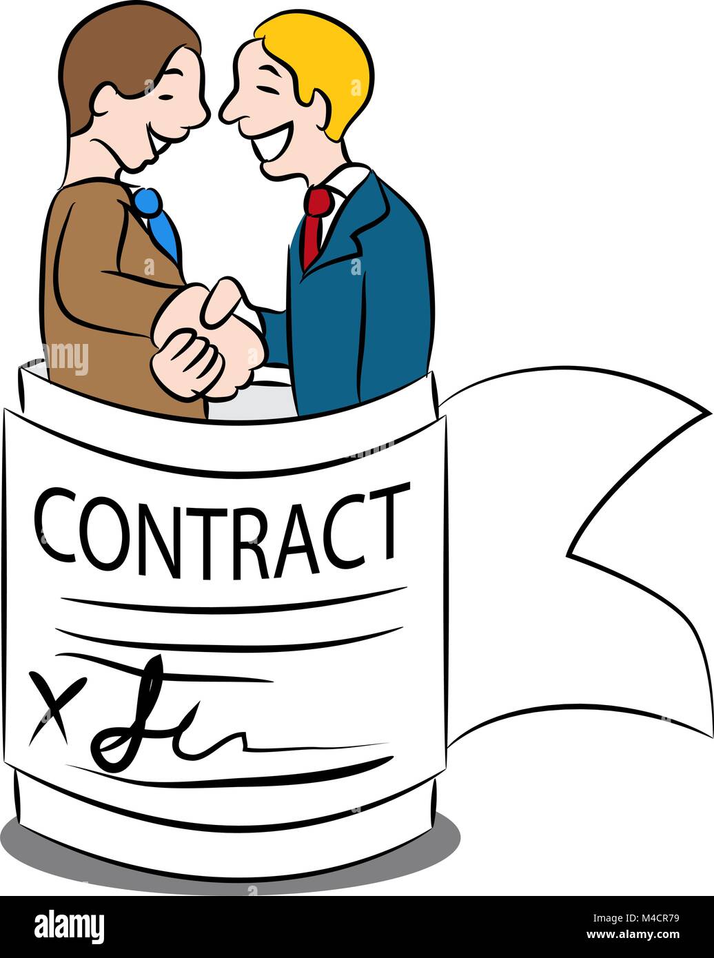 An image of a cartoon representing an agreement in a contract. Stock Vector