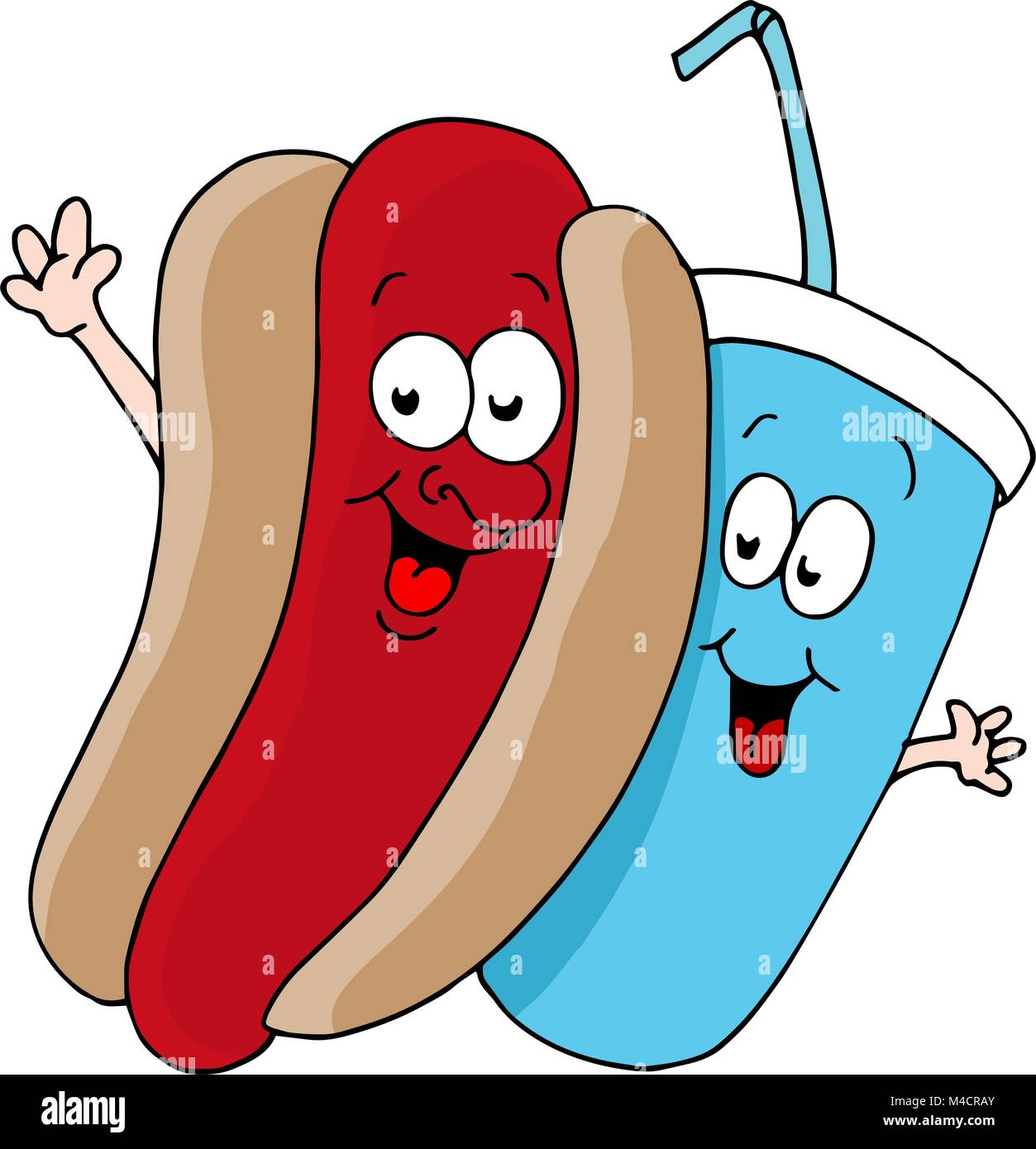 An image of a hot dog and soda cartoon characters Stock Vector Image